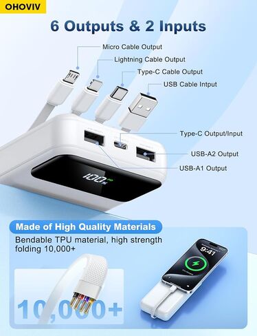 OHOVIV Portable Charger Power Bank 50000mAh,4 Built-in Cables Battery Pack in Kuwait