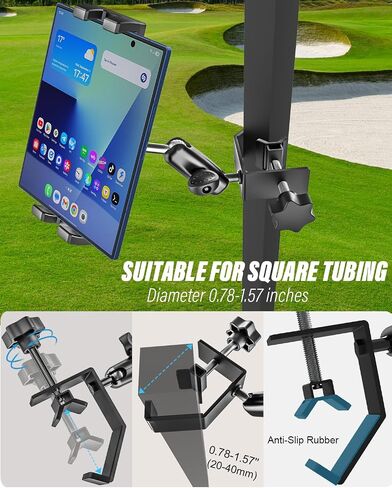 Golf Cart Mount for Z Fold - [Foldable Phone Friendly] Square Tube Tablet Holder, 360° Adjustable Phone Clamp with 360° Metal Arm for Samasung Galaxy Fold 7 6 5 4 3 2, Tabs, Google Pixel, iPad, iPhone in Saudi Arabia