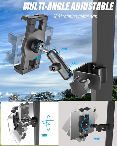 Golf Cart Mount for Z Fold - [Foldable Phone Friendly] Square Tube Tablet Holder, 360° Adjustable Phone Clamp with 360° Metal Arm for Samasung Galaxy Fold 7 6 5 4 3 2, Tabs, Google Pixel, iPad, iPhone in Saudi Arabia
