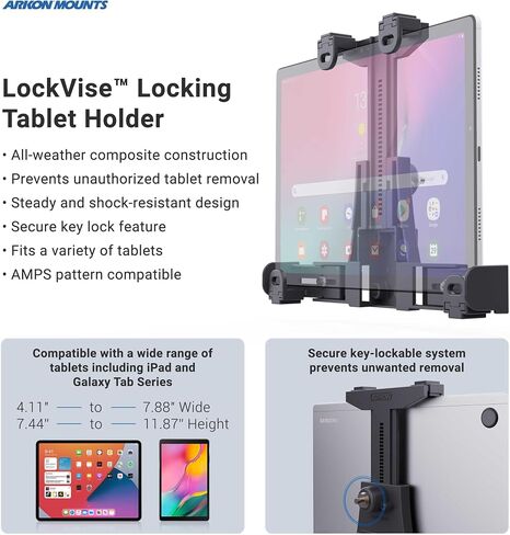 ARKON Mounts LockVise Locking Car Headrest Tablet Mount, Adjustable Clamp ﻿Design with Key Lock, Ideal for Taxi and Rideshare Use, Tablet Holder Fits iPad, Galaxy, and More in Saudi Arabia