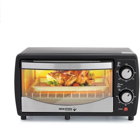 Holstein Housewares 4 Slice Countertop Toaster Oven with 60 Minute Timer Includes Pan and Wire Rack, Perfect for Baking, Broiling, and Toasting Compact Design in Sleek Black for Convenient Kitchen Use in Kuwait