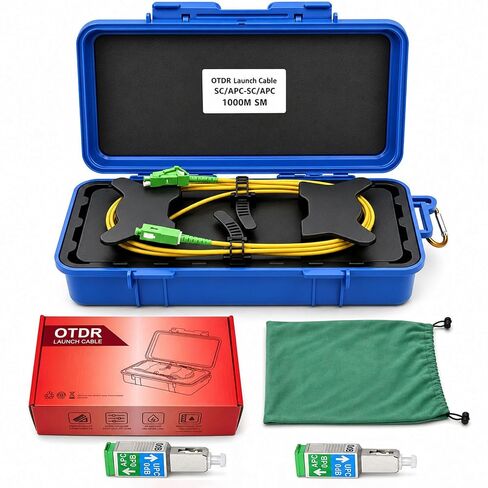 1KM OTDR Launch Cable SC/APC to SC/APC, with 2PCS APC-UPC Adapters, Attenuation Loss ~0.2 dB/km Single Mode Dead Zone Eliminator Cord, Fiber Optic Test Cable with Hard Protective Box in Kuwait