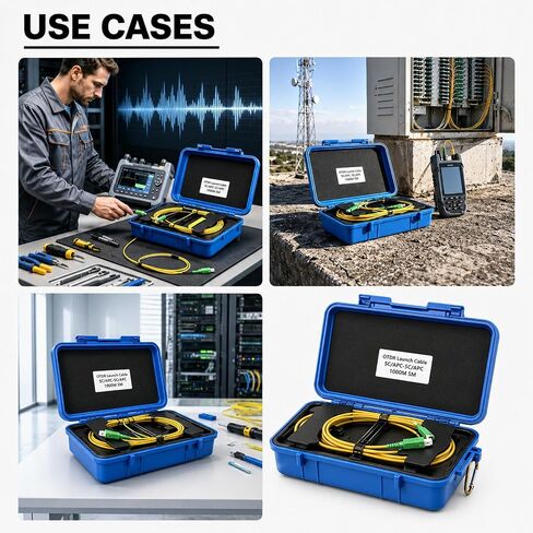 1KM OTDR Launch Cable SC/APC to SC/APC, with 2PCS APC-UPC Adapters, Attenuation Loss ~0.2 dB/km Single Mode Dead Zone Eliminator Cord, Fiber Optic Test Cable with Hard Protective Box in Kuwait