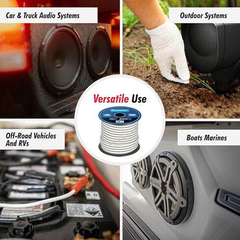 InstallGear 14 Gauge Speaker Wire with Banana Plugs - 100ft White Cable for Outdoor, Automotive & Marine in Kuwait