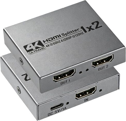 2026 Upgraded 4K@60Hz HDMI 2.0 Splitter 1 in 2 Out, 4K HDMI Splitter Duplicate Only, Support 18Gbps HDCP2.2 HDR 3D Dolby Vision, Compatible with TV Box, PS5, DVD Player in Kuwait