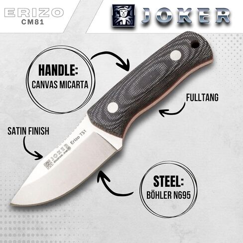 Joker - Erizo TS1 Survival Knife | Micarta Handle | 2.95" Blade | Includes Leather Sheath & 550 Paracord | Ideal for Fishing, Hunting, Camping, Hiking Hunting Knife, CM81 in Kuwait