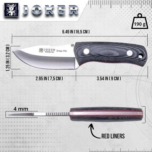 Joker - Erizo TS1 Survival Knife | Micarta Handle | 2.95" Blade | Includes Leather Sheath & 550 Paracord | Ideal for Fishing, Hunting, Camping, Hiking Hunting Knife, CM81 in Kuwait