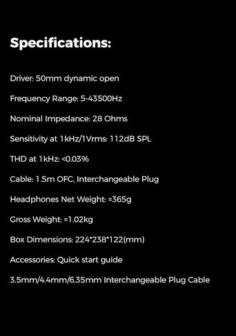 Aune AR5000MK2 Full-Size Open-Back Headphones with MLD Driver, Dynamic Driver, Detachable Cable, Interchangeable Plug Cable, Over-Ear Hi-Res Audiophile Headphones for HiFi System, Home Audio, DAP in Kuwait
