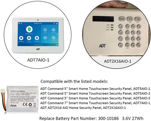 Replacement 300-10186 Lithium-ion Battery 3.6V/4.2V for ADT Command Smart Security Panel ADT5AIO-1 ADT5AIO-2 ADT5AIO-3 ADT7AIO-1 Honeywell ADT2X16AIO-1 ADT2X16AIO-2 in Kuwait