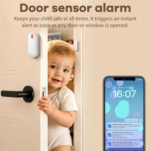 Home Security System Wireless, Smart WiFi Alarm System DIY Kit with 120dB Siren, Door Window Sensors & Remote Control, App Alerts, Works with Alexa & Google Home, No Monthly Fee for House Apartment in Kuwait