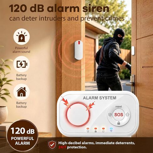 Home Security System Wireless, Smart WiFi Alarm System DIY Kit with 120dB Siren, Door Window Sensors & Remote Control, App Alerts, Works with Alexa & Google Home, No Monthly Fee for House Apartment in Kuwait