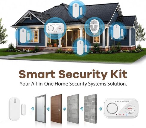 Home Security System Wireless, Smart WiFi Alarm System DIY Kit with 120dB Siren, Door Window Sensors & Remote Control, App Alerts, Works with Alexa & Google Home, No Monthly Fee for House Apartment in Kuwait