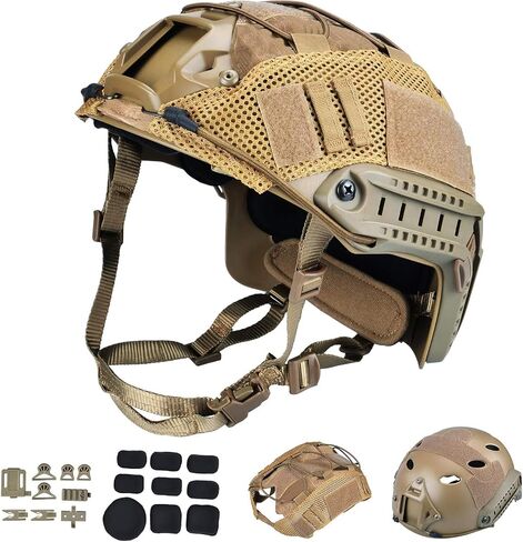 ActionUnion Tactical Airsoft Paintball Fast Helmet with Cover PJ Type Adjustable Protective NVG Mount for Sports Hunting Shooting in Kuwait