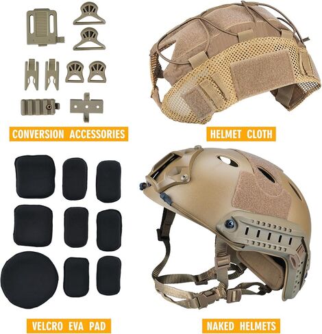 ActionUnion Tactical Airsoft Paintball Fast Helmet with Cover PJ Type Adjustable Protective NVG Mount for Sports Hunting Shooting in Kuwait
