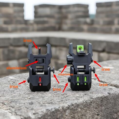 Tactical Flip Up Sights Airsoft Sight with 2 Pcs 3 Slots Mlock Rail 90 Degree flip up Front and Rear Set, Black Aluminum Alloy Iron + Nylon Construction Accessories in Kuwait