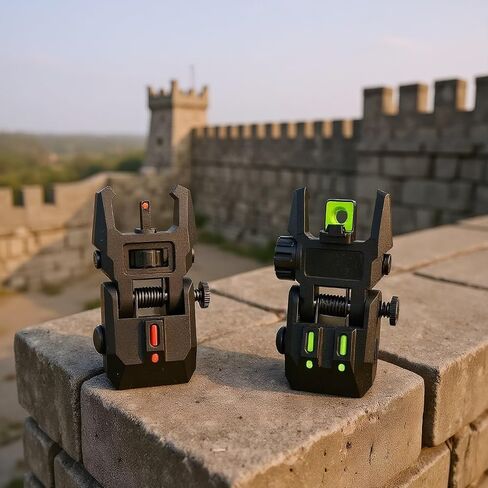 Tactical Flip Up Sights Airsoft Sight with 2 Pcs 3 Slots Mlock Rail 90 Degree flip up Front and Rear Set, Black Aluminum Alloy Iron + Nylon Construction Accessories in Kuwait