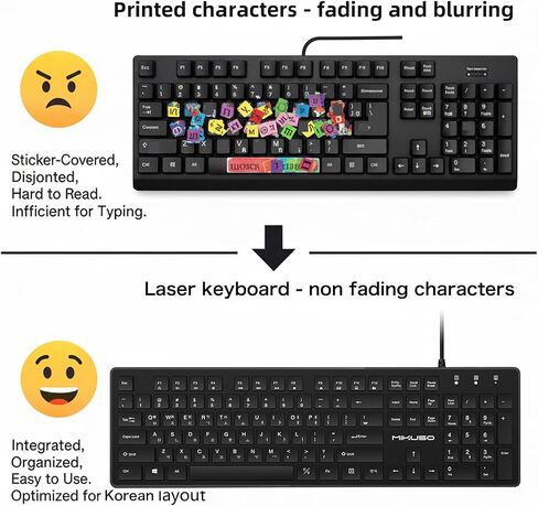 Korean&English Keyboard USB Wired - 104 Keys Full-Size Laser-Etched Letter in Kuwait
