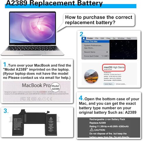 A2389 A2337 Laptop Battery Replacement for MacBook Air 13 Inch A2337 M1 2020 MGN53LL/A MGN63LL/A MGN73LL/A MGN83LL/A MGN93LL/A MGNA3LL/A MGND3LL/A MGNE3LL/A MVH22LL/A in Kuwait