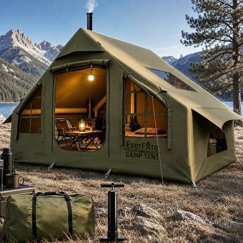 Inflatable Camping Tent with Pump, Stove Jack, Skylight, 4-6 Person in Kuwait