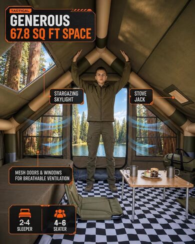 Inflatable Camping Tent with Pump, Stove Jack, Skylight, 4-6 Person in Kuwait