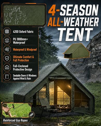 Inflatable Camping Tent with Pump, Stove Jack, Skylight, 4-6 Person in Kuwait