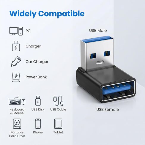 2pcs 90 Degree USB 3.0 Adapter, USB A Male to Female Converter Extender in Saudi Arabia