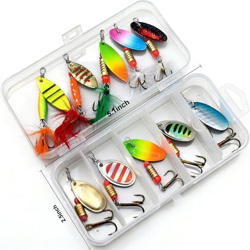 Inline Spinner Baits & Spoon Lures Kit, Fishing Tackle Box in Saudi Arabia