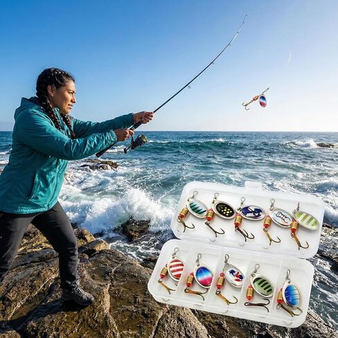 Inline Spinner Baits & Spoon Lures Kit, Fishing Tackle Box in Saudi Arabia