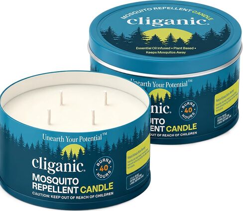 Cliganic Natural Mosquito Repellent Candle (Large 22oz, Pack of 2) | Citronella, DEET Free, Essential Oil Infused for Outdoor, Camping | Burns 40 Hours in Saudi Arabia