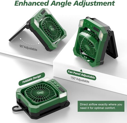 Camping Fan Battery Powered & Solar Powered, Portable Solar Fan 10000mAh Rechargeable Outdoor Fans with Light, Quiet Cordless Fans for Tent, RV, Emergency, Hiking, Power Outage, Desk, Survival Kit in Saudi Arabia