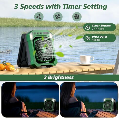 Camping Fan Battery Powered & Solar Powered, Portable Solar Fan 10000mAh Rechargeable Outdoor Fans with Light, Quiet Cordless Fans for Tent, RV, Emergency, Hiking, Power Outage, Desk, Survival Kit in Saudi Arabia