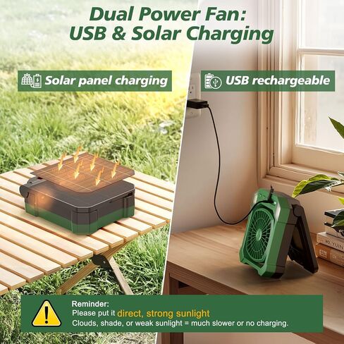 Camping Fan Battery Powered & Solar Powered, Portable Solar Fan 10000mAh Rechargeable Outdoor Fans with Light, Quiet Cordless Fans for Tent, RV, Emergency, Hiking, Power Outage, Desk, Survival Kit in Saudi Arabia