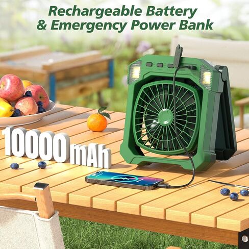 Camping Fan Battery Powered & Solar Powered, Portable Solar Fan 10000mAh Rechargeable Outdoor Fans with Light, Quiet Cordless Fans for Tent, RV, Emergency, Hiking, Power Outage, Desk, Survival Kit in Saudi Arabia