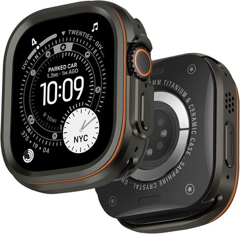 Metal Rugged Case Compatible with Apple Watch Ultra 3/2/1 49mm, Metal Protective Bumper Cover Case + Back Cover for iWatch Ultra 49mm, Titanium/Orange in Kuwait