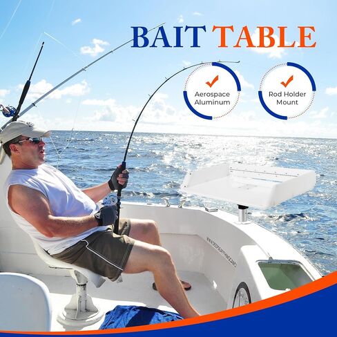 Marine Boat Cutting Board with Rod Holder, 20" Bait Table/Fillet Station, Knife Slot, Plier Storage, Fish Scale, UV Stabilized PP in Kuwait