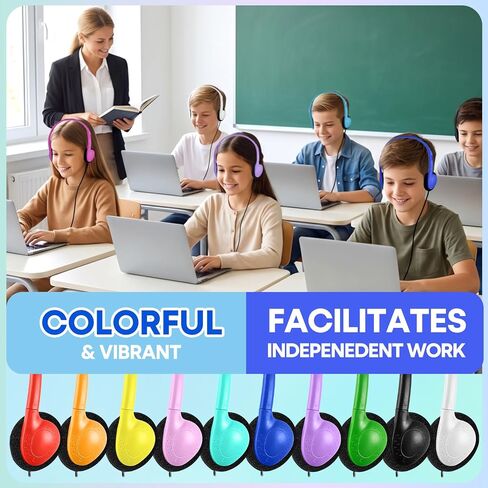 USB C Headphones Bulk 20 Pack for Classroom School Kids, Wholesale Durable On-Ear Headset for Students Teens, Compatible with Chromebook Laptop Tablet Smartphones (HY857C, 20 Mixed) in Kuwait