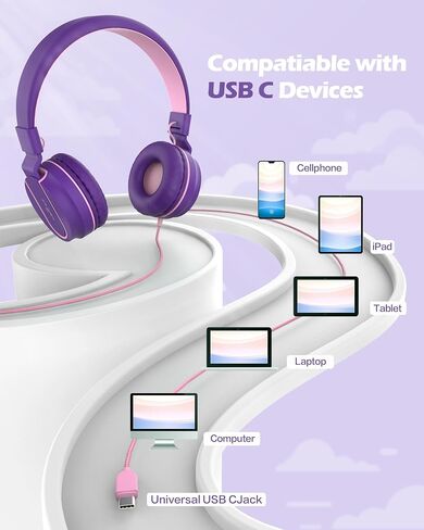 AILIHEN Upgrated USB C Headphones for Kids with Mic, Volume Limit 85dB/94dB in Kuwait