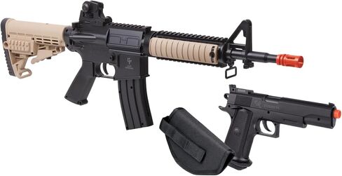 Game Face Warrior Protection Spring-Powered Airsoft Rifle and Pistol Kit with Holster and 1000 BBS - Earth/Black in Kuwait