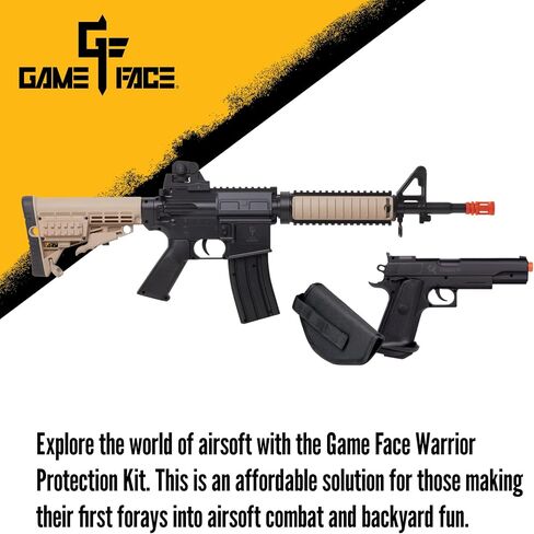 Game Face Warrior Protection Spring-Powered Airsoft Rifle and Pistol Kit with Holster and 1000 BBS - Earth/Black in Kuwait