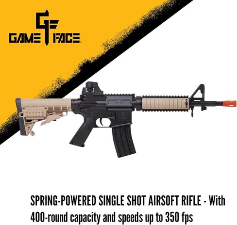 Game Face Warrior Protection Spring-Powered Airsoft Rifle and Pistol Kit with Holster and 1000 BBS - Earth/Black in Kuwait