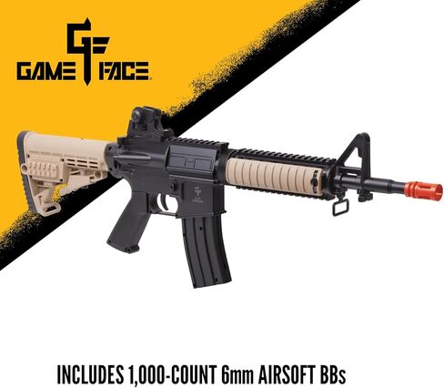 Game Face Warrior Protection Spring-Powered Airsoft Rifle and Pistol Kit with Holster and 1000 BBS - Earth/Black in Kuwait