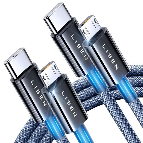LISEN USB C to Micro USB Cable, 2-Pack 3.3FT Nylon Braided, Micro USB to USB C Cable, 3A Charging&480Mbps Data Transmission, for Type C Wall Chargers/PS4/Xbox One/Old Kindle/Android in Kuwait