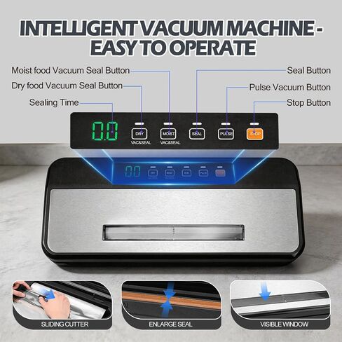 Vacuum Sealer Machine, Food Vacuum Sealer with Visual Window – See-Through Design for Easy Bag Alignment, Automatic Food Sealer with Built-in Bag Storage & Cutter, Dry & Moist Food Modes in Kuwait
