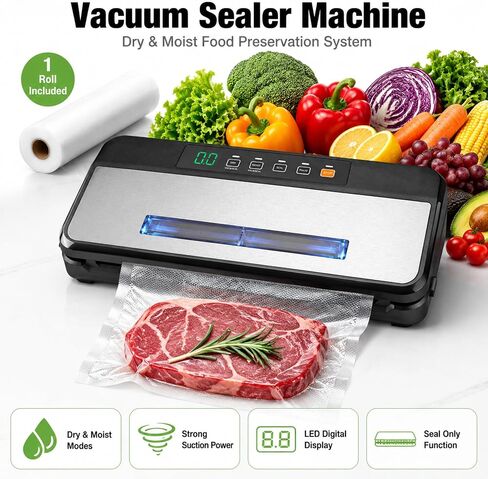 Vacuum Sealer Machine, Food Vacuum Sealer with Visual Window – See-Through Design for Easy Bag Alignment, Automatic Food Sealer with Built-in Bag Storage & Cutter, Dry & Moist Food Modes in Kuwait