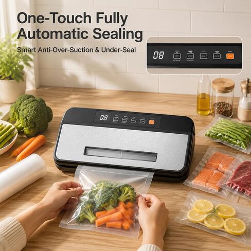 Vacuum Sealer Machine, Food Vacuum Sealer with Visual Window – See-Through Design for Easy Bag Alignment, Automatic Food Sealer with Built-in Bag Storage & Cutter, Dry & Moist Food Modes in Kuwait