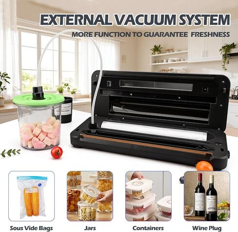 Vacuum Sealer Machine, Food Vacuum Sealer with Visual Window – See-Through Design for Easy Bag Alignment, Automatic Food Sealer with Built-in Bag Storage & Cutter, Dry & Moist Food Modes in Kuwait