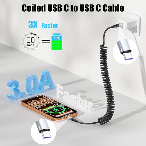 Quickeep Coiled USB C to USB C Cable 3FT 2Pack, USB C Charger Cable for Car in Kuwait