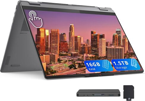 Lenovo Yoga 7i 2-in-1 16" 2K Touchscreen Laptop, Intel Core Ultra 5 226V, 16GB LPDDR5X, 1TB(512GB SSD+512GB Docking Station), Intel Arc Graphics, Backlit Keyboard, Fingerprint, Wi-Fi 7, Win 11, Gray in Kuwait