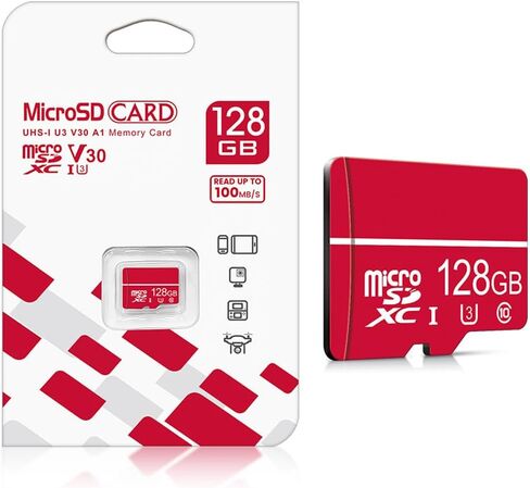 128GB Micro SD Card C10 U3 V30 A2 4K Video for Dash Cam Security Camera Smartphones Tablets & Gaming, High Speed Memory Card （Red in Kuwait