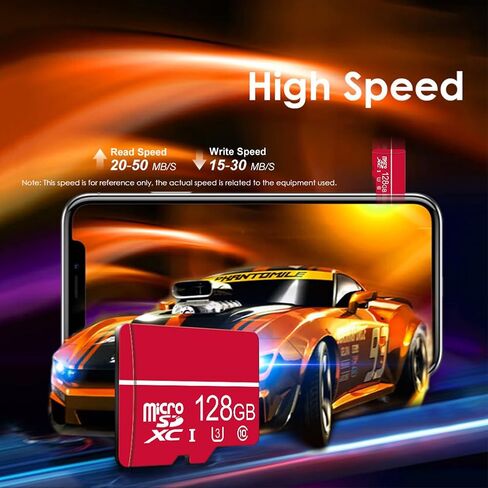 128GB Micro SD Card C10 U3 V30 A2 4K Video for Dash Cam Security Camera Smartphones Tablets & Gaming, High Speed Memory Card （Red in Kuwait